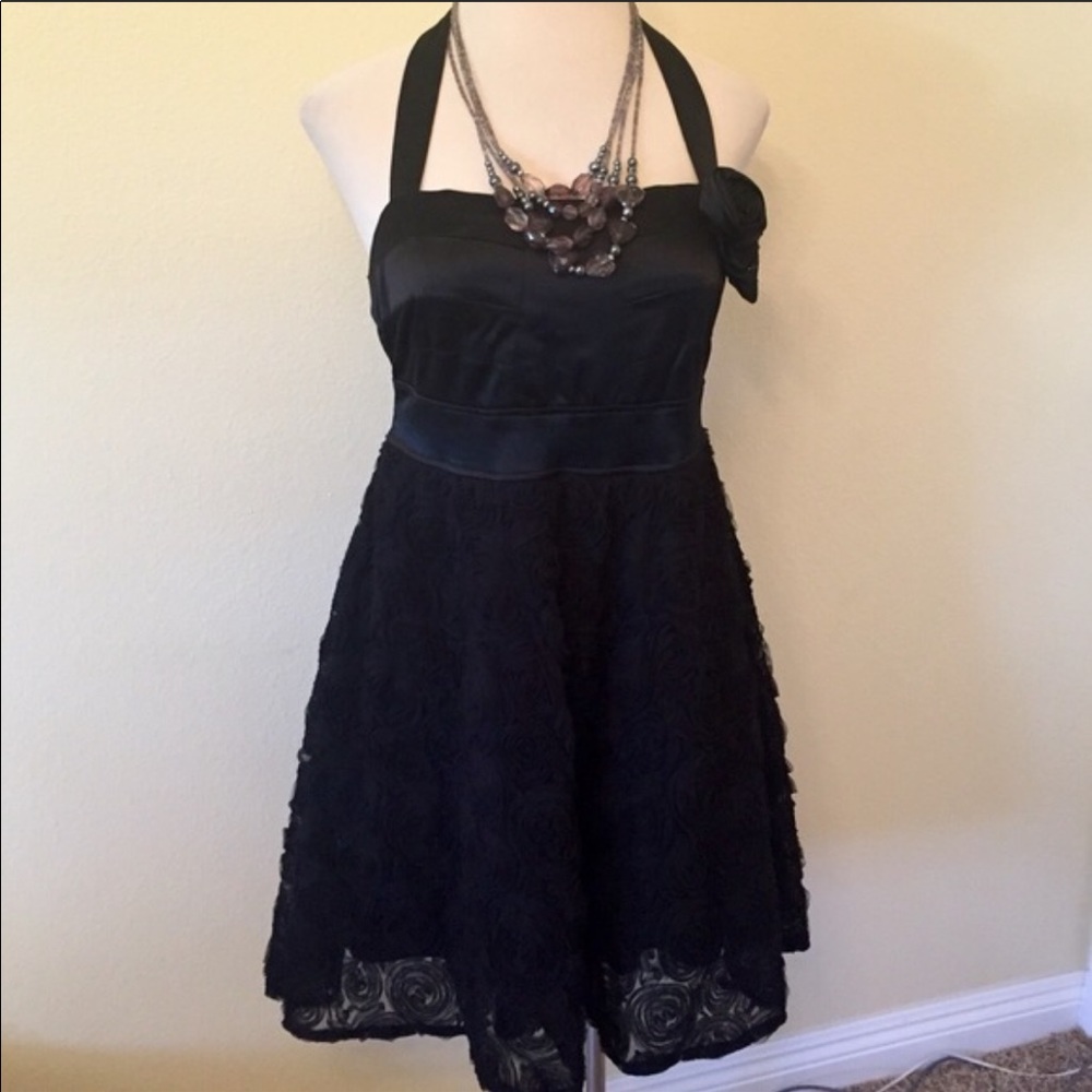 Black rosette halter dress